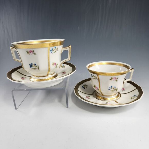1890s George Demartine Limoges Double Handled Tea Cup & Demitasse Avenir France - Picture 1 of 10